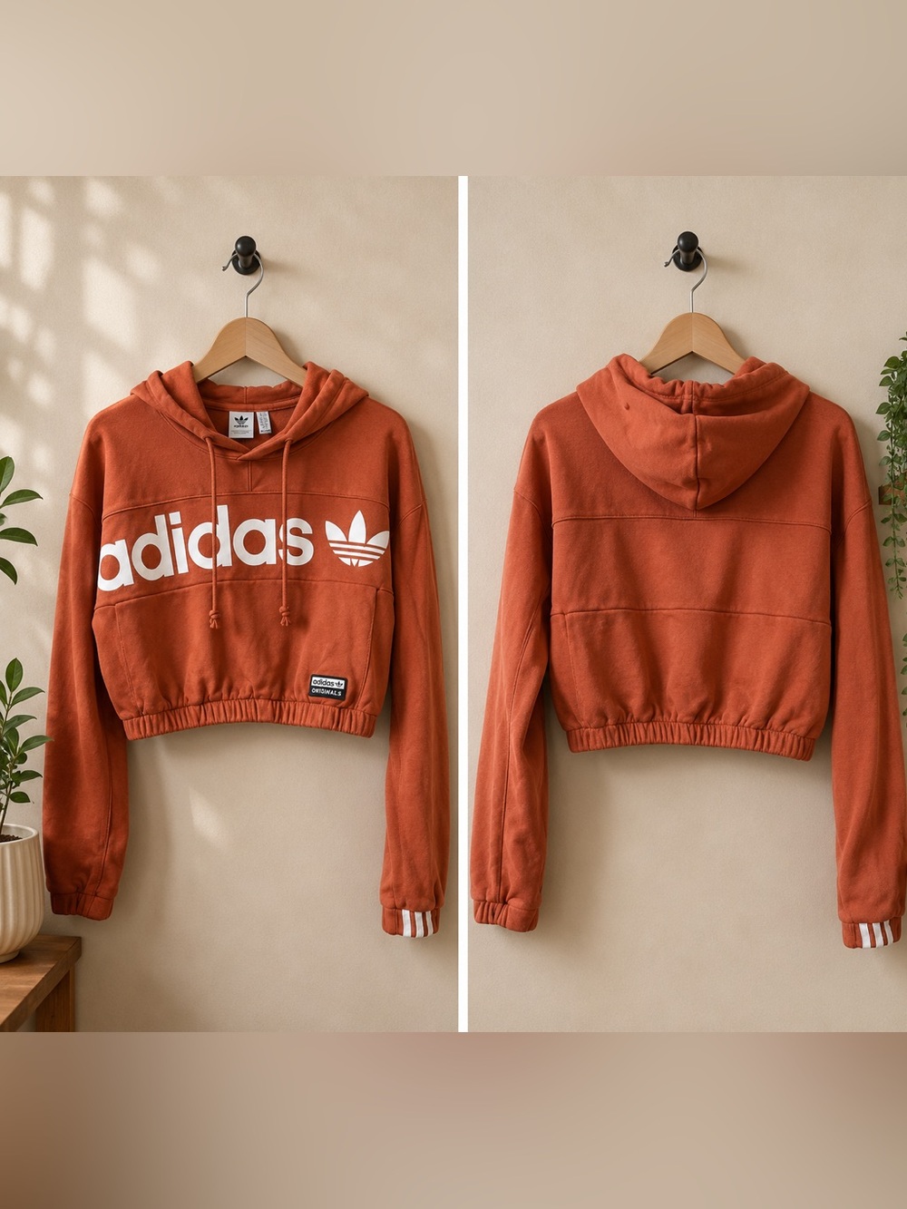 adidas Cropped Hoodie in Rust with White Logo